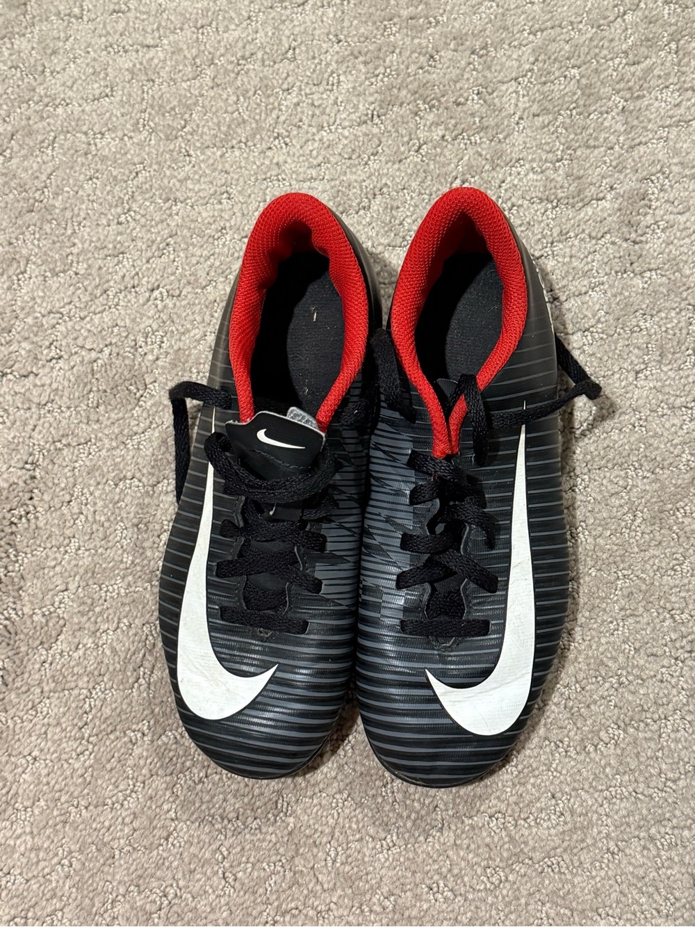 Nike Kids Black & Red Soccer Sneakers with White Swoosh